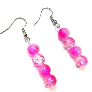 Handmade Pink & Clear Earrings Women Gift Summer Spring